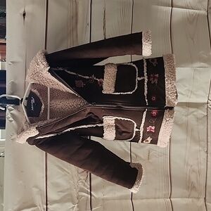Girl's Size 4 brown & pink leather coat